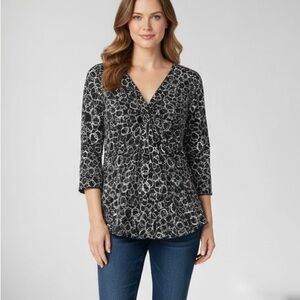 Nine West Black & White Abstract Print Blouse - Size M